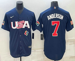 Men%27s USA Baseball #7 Tim Anderson 2023 Navy World Baseball Classic Stitched Jerseys